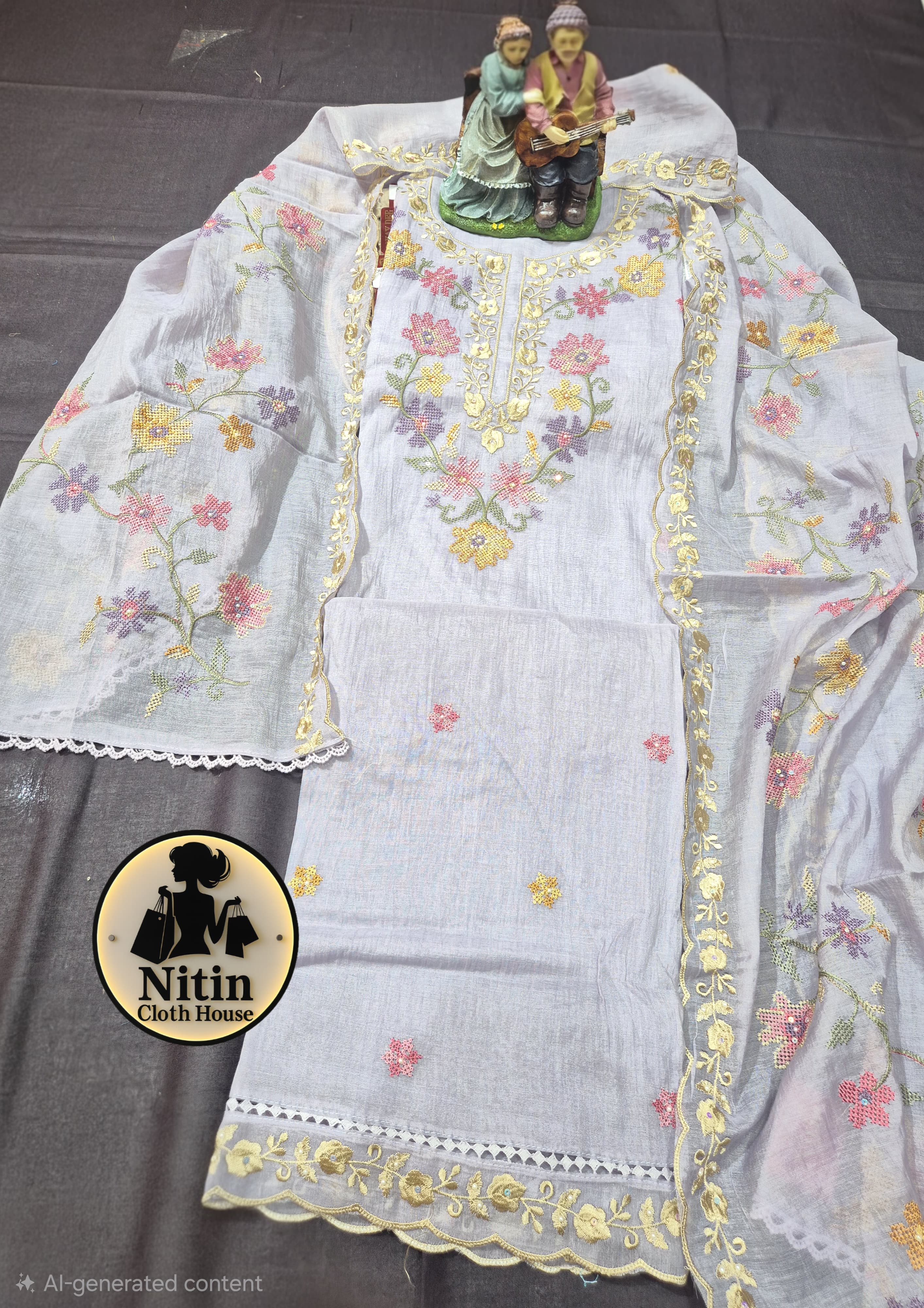 Sunshine Bloom Mal Cotton Suit Set with Cross-Stitch Embroidery 🌼