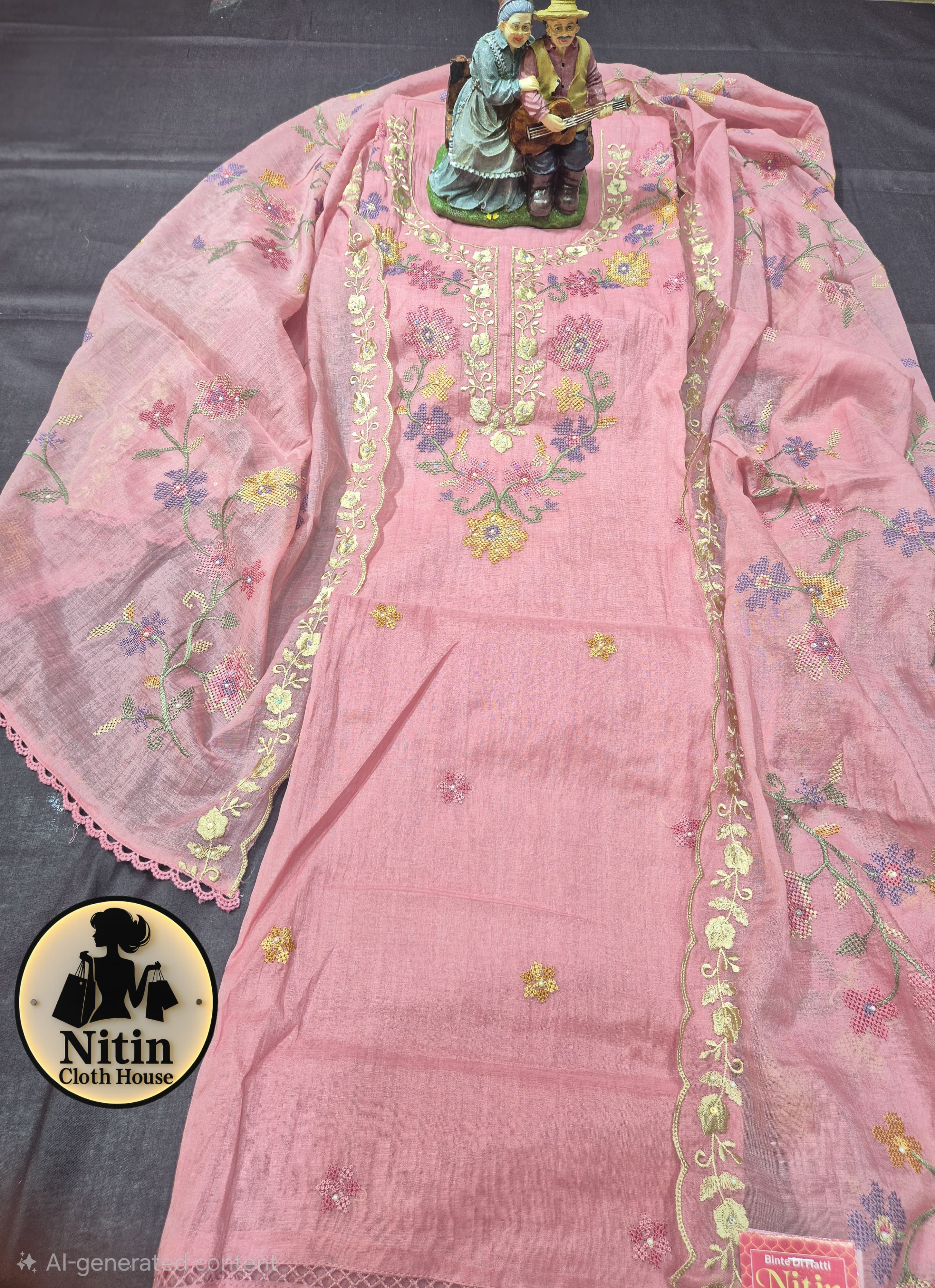 Sunshine Bloom Mal Cotton Suit Set with Cross-Stitch Embroidery 🌼