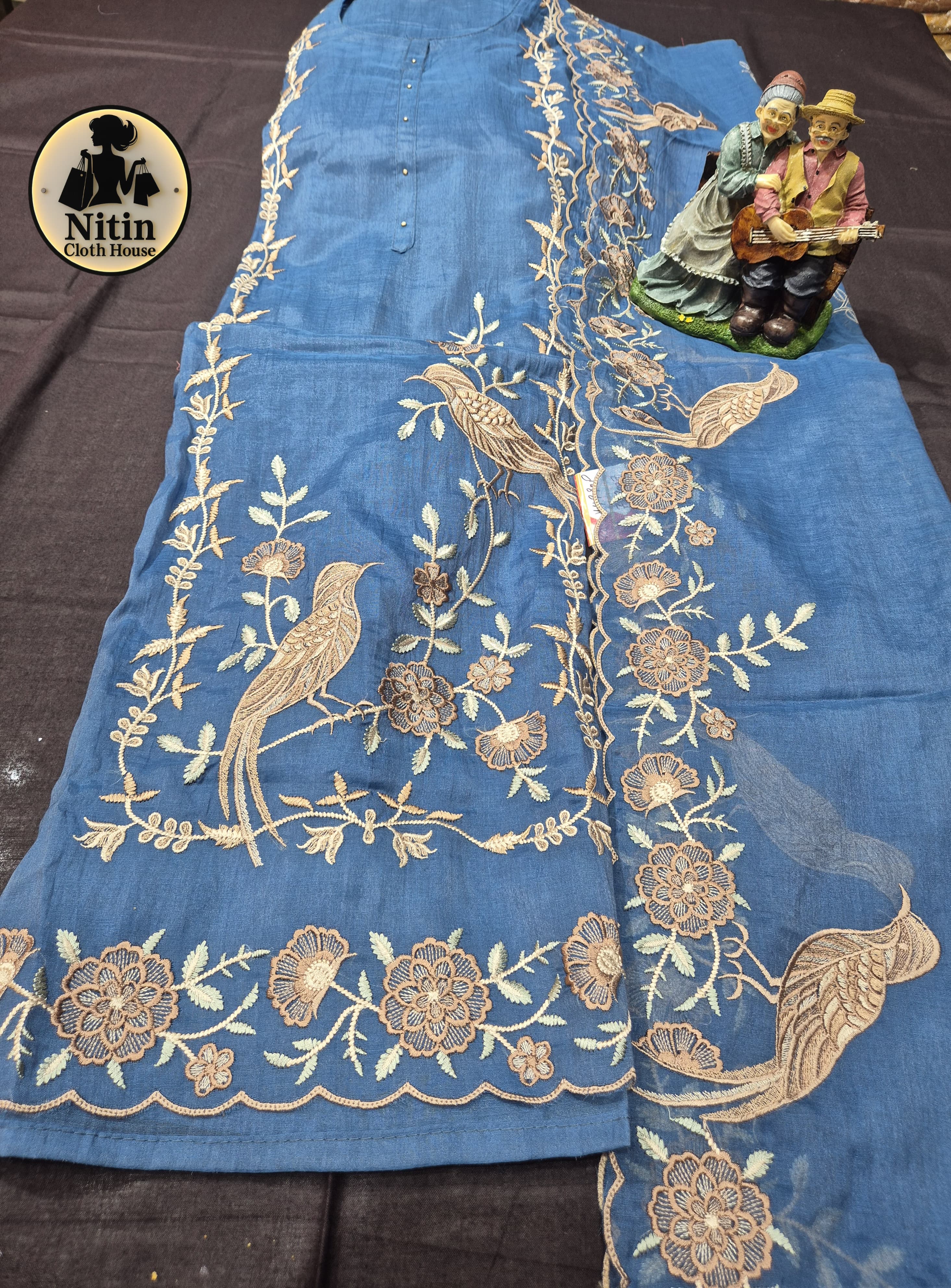 Mal Cotton Suit Set with Bird & Floral Cross-Stitch Embroidery 🕊️