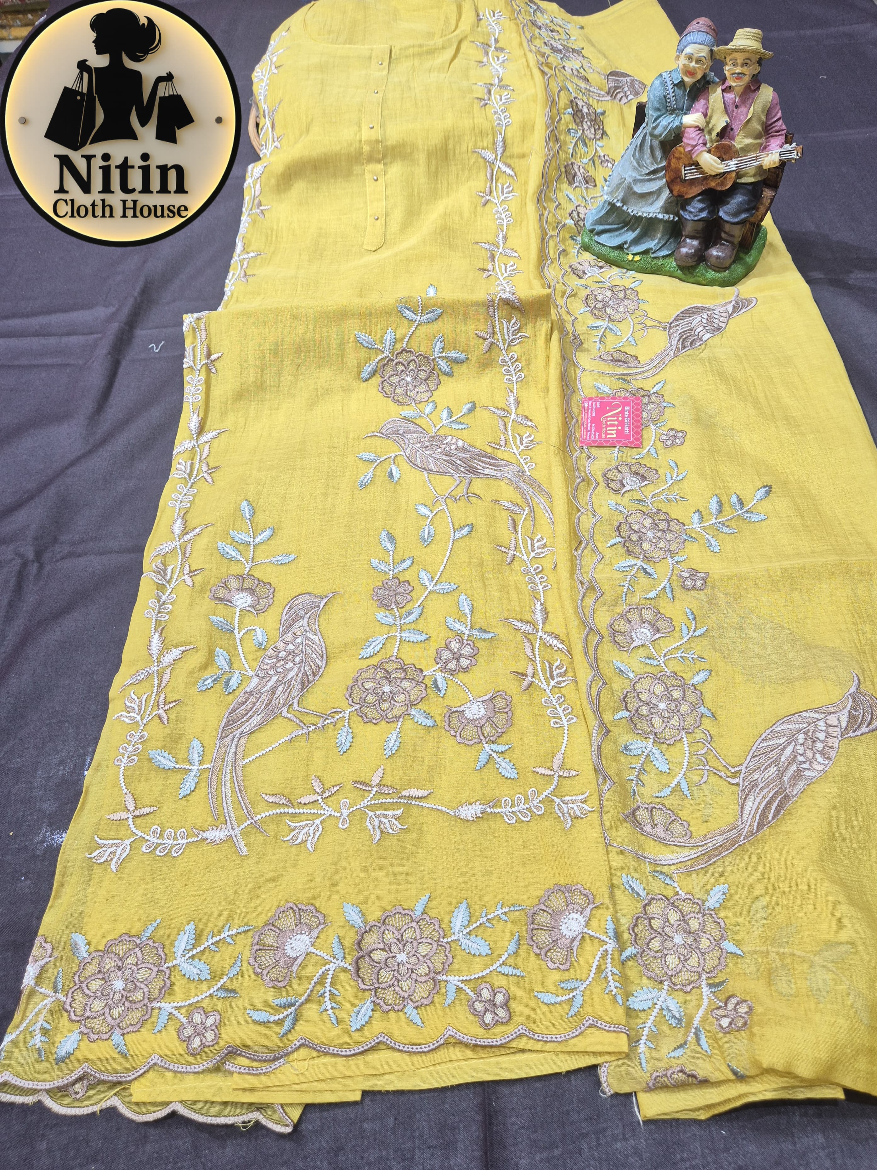 Mal Cotton Suit Set with Bird & Floral Cross-Stitch Embroidery 🕊️