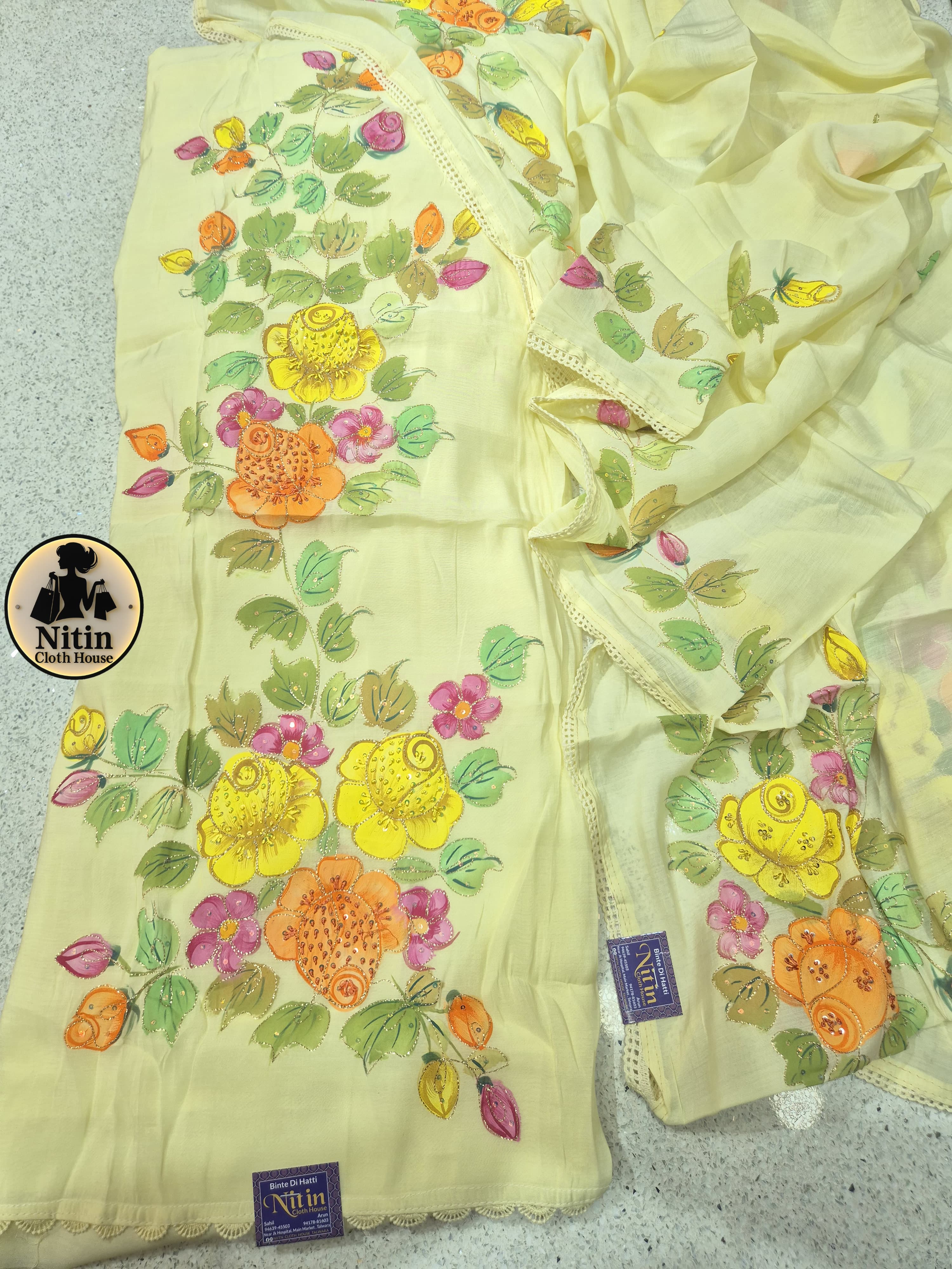 Pastel Mint Hand Block Foil Painted Cotton Suit Set