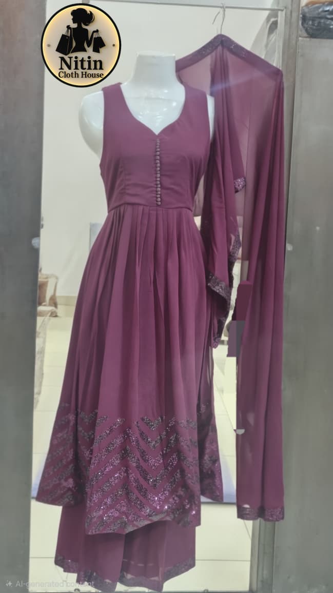 🌸 Elegant Base Georgette Article Frock with Palazzo – XL Size 🌸