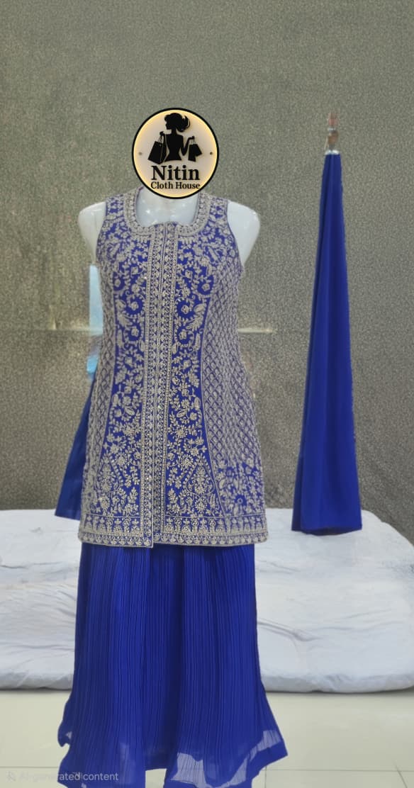💙 Special Royal Blue Designer Straight Kurti with Skirt – XL Size 💙