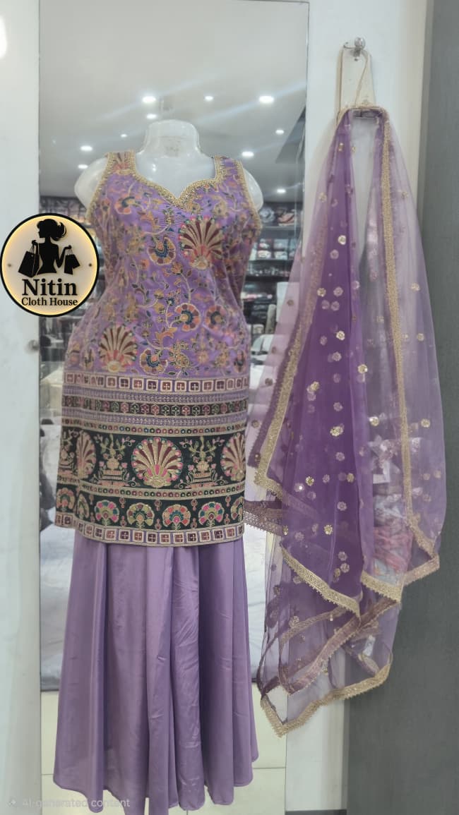 💜 New Arrival Crepe Base Designer Suit – XL Size 💜