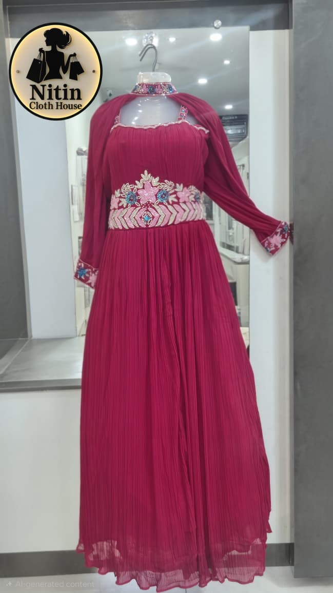 💖 Designer Gown – Elegant Sleeves Style (XL Size) 💖