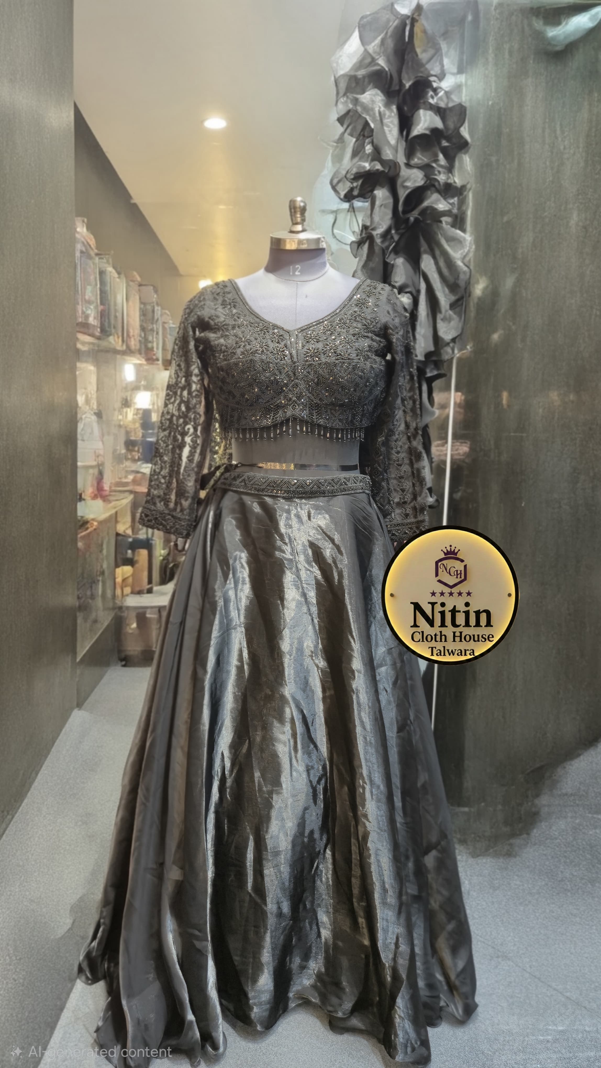 Designer Zimmy Choo Fabric Crop Top with Curly Dupatta