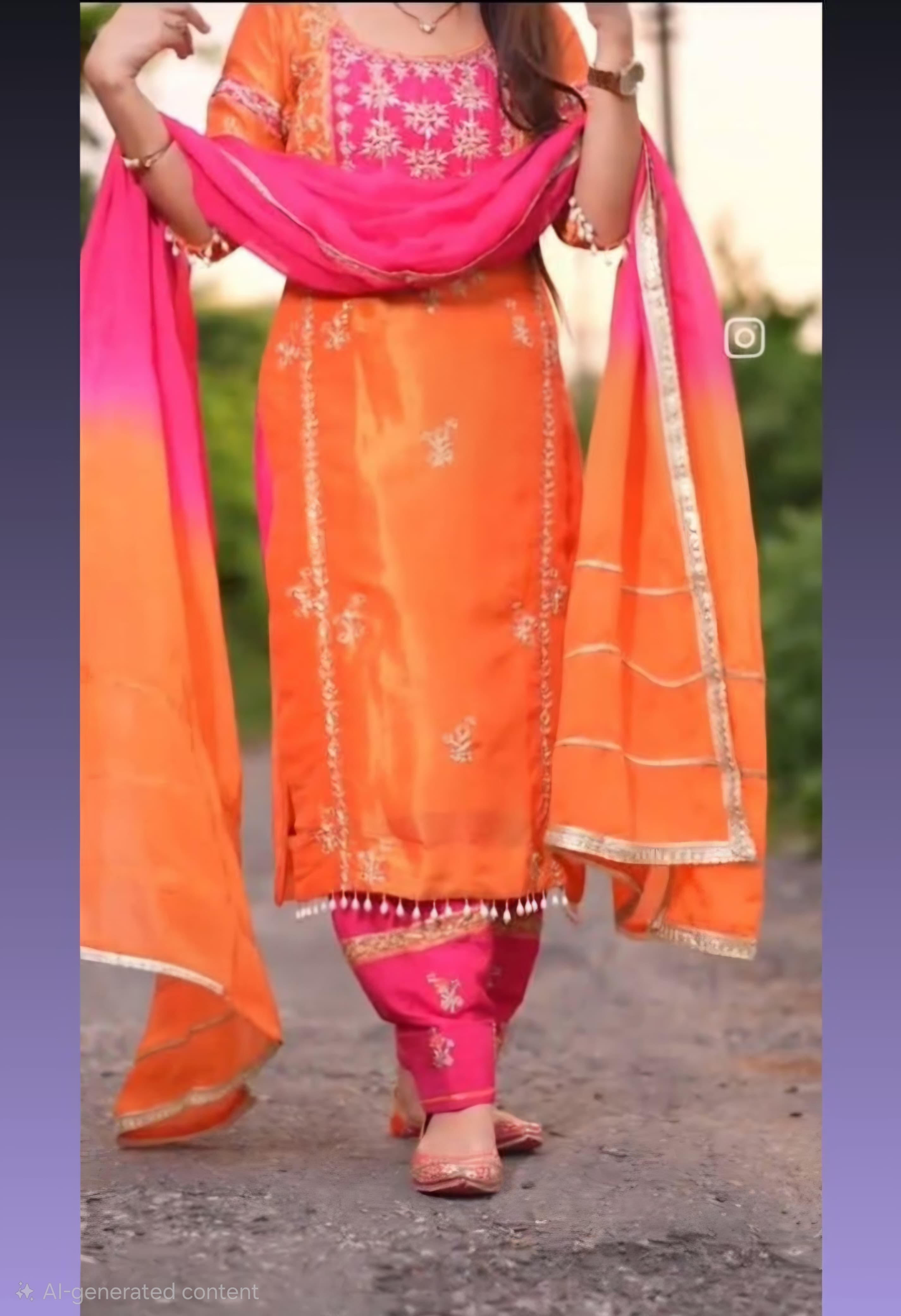 Vibrant Orange Ethnic Suit