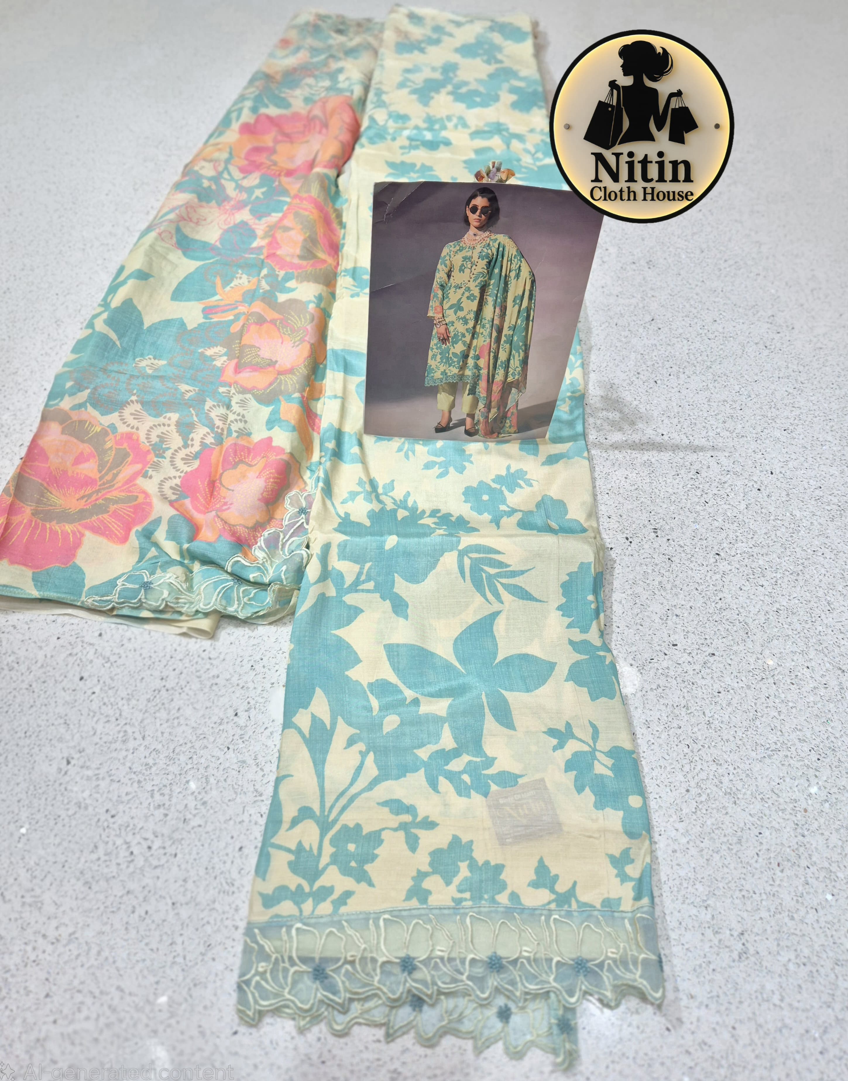 Sunny Floral Modal Cotton Suit Set with Elegant Lace Dupatta