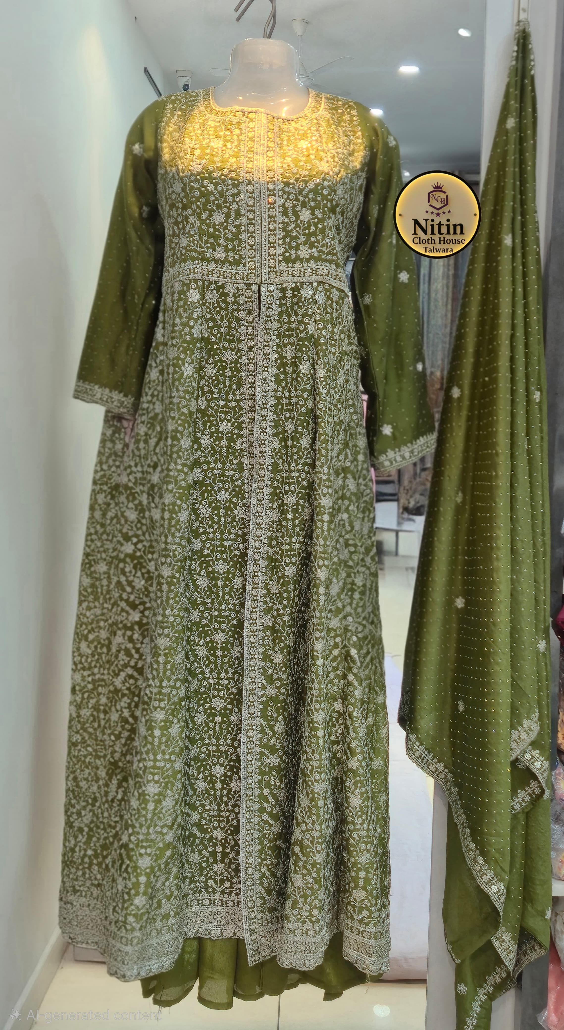 Elegant Front-Cut Embroidered Long Suit