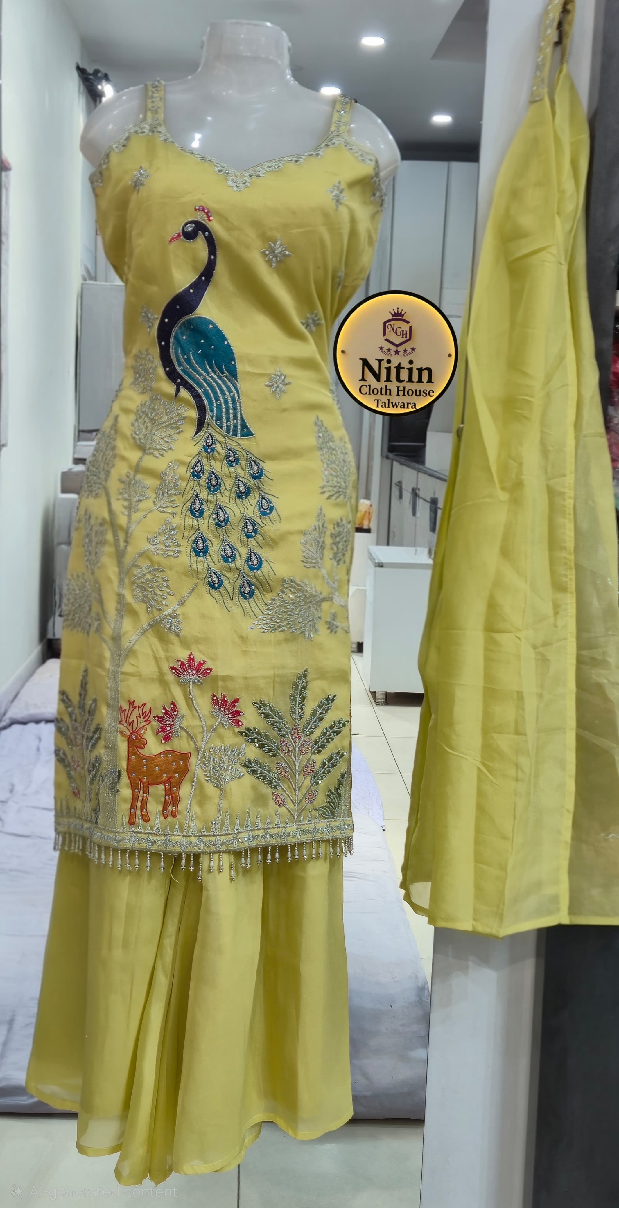 ✨Elegant Peacock Motif Palazzo Kurta Set✨