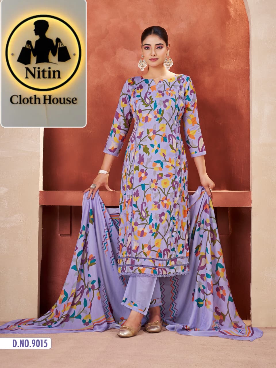 Elegant Floral Printed Straight Suit  with Dupatta