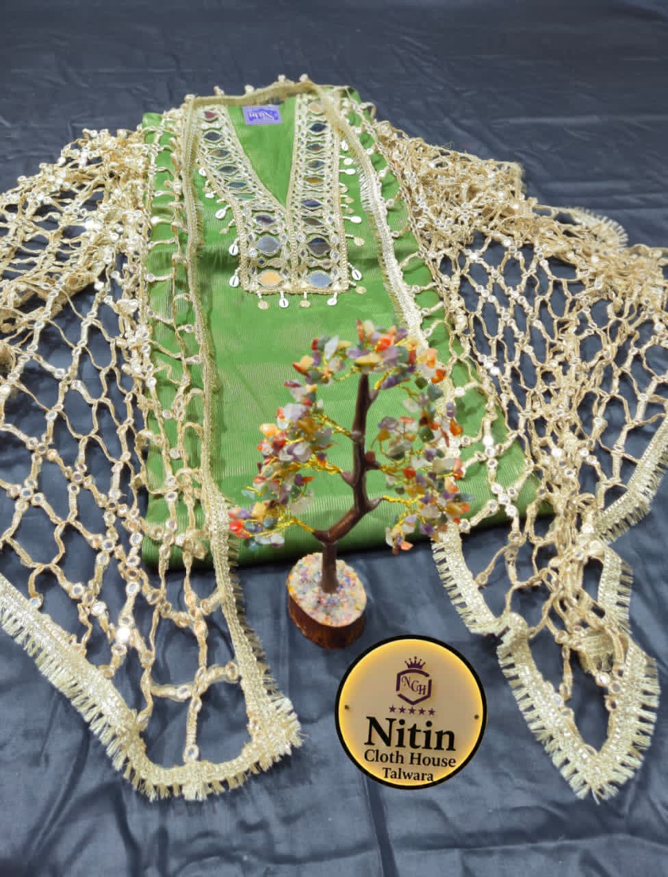 Teal Elegance with Golden Jaal Dupatta