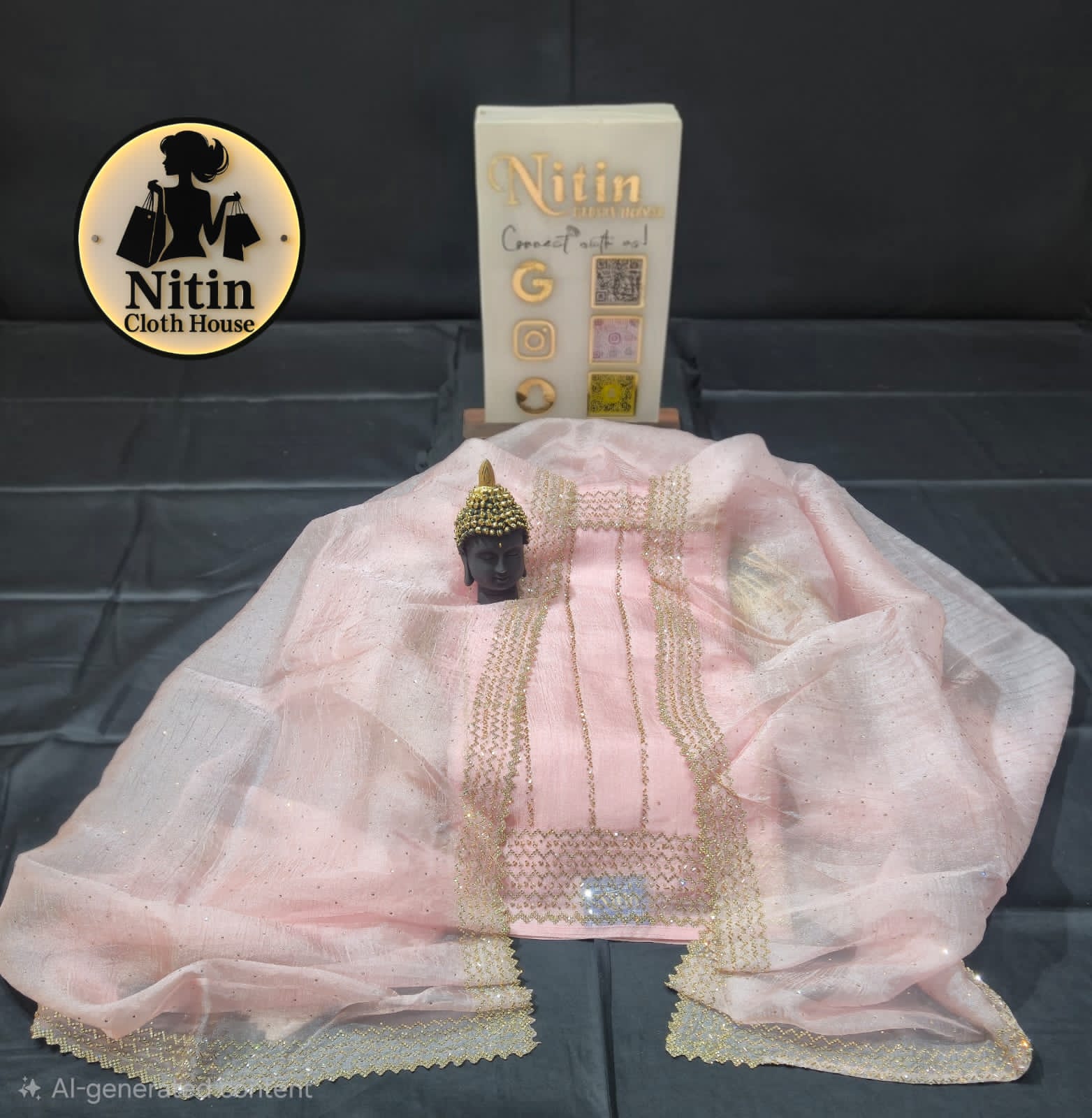 ✨Elegant Crush Gold Suit  with Glitter Work✨