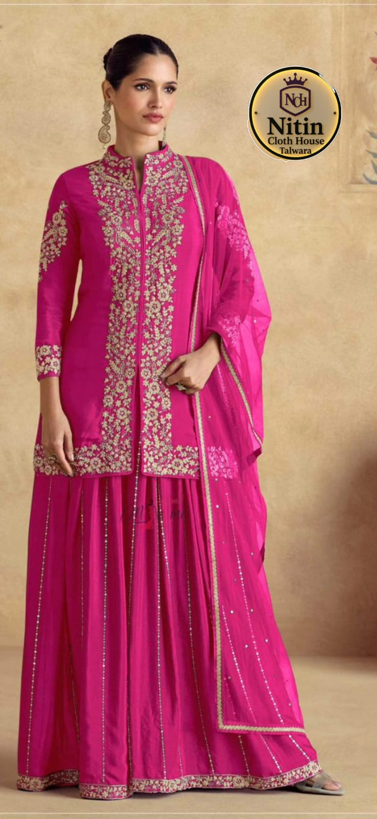 Elegant Embroidered Chinon Kurti with Divider