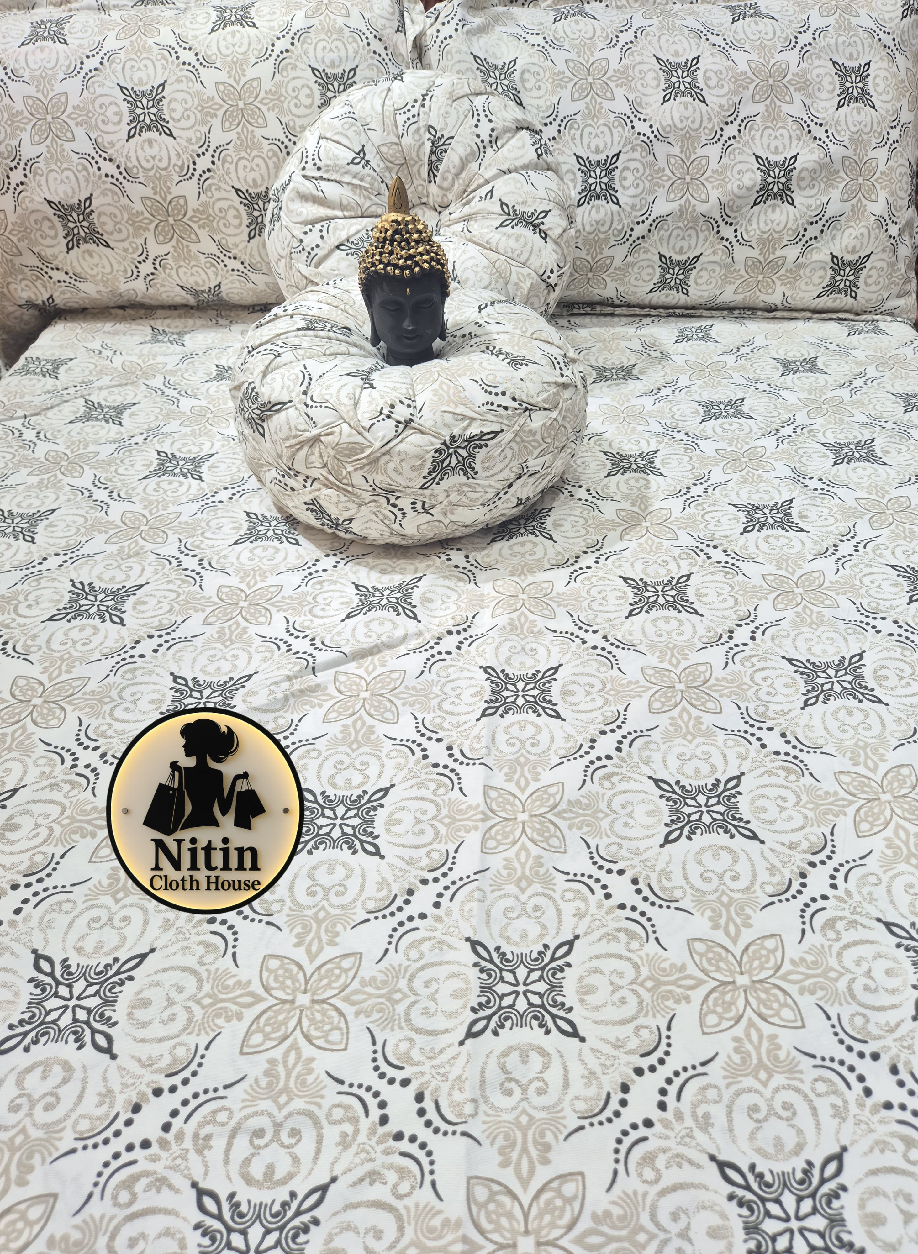 Soft Cotton Designer Bedsheet with Decorative Cushion – Premium