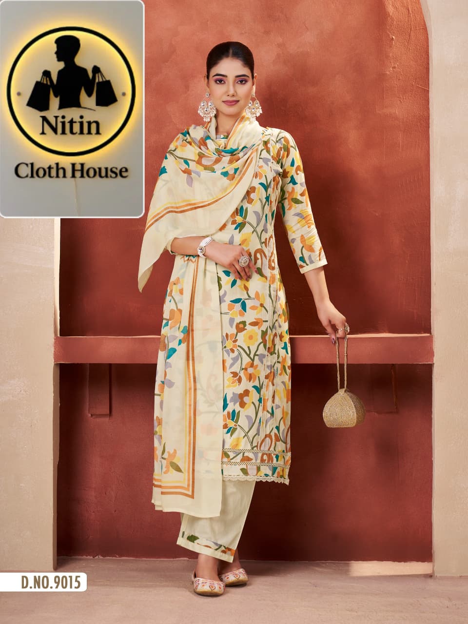 Elegant Floral Printed Straight Suit  with Dupatta