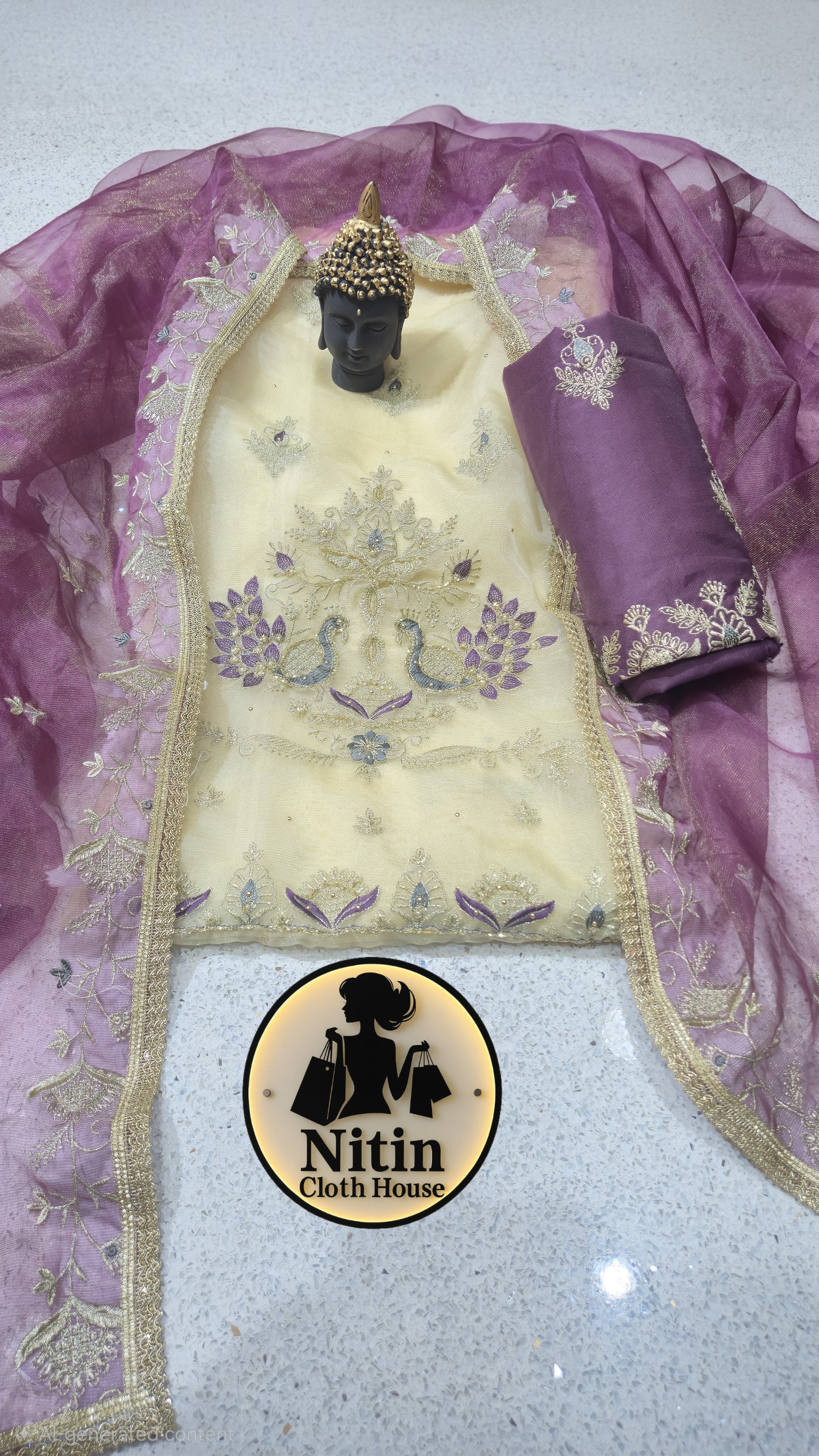 Elegant and graceful with peacock motif embroidery