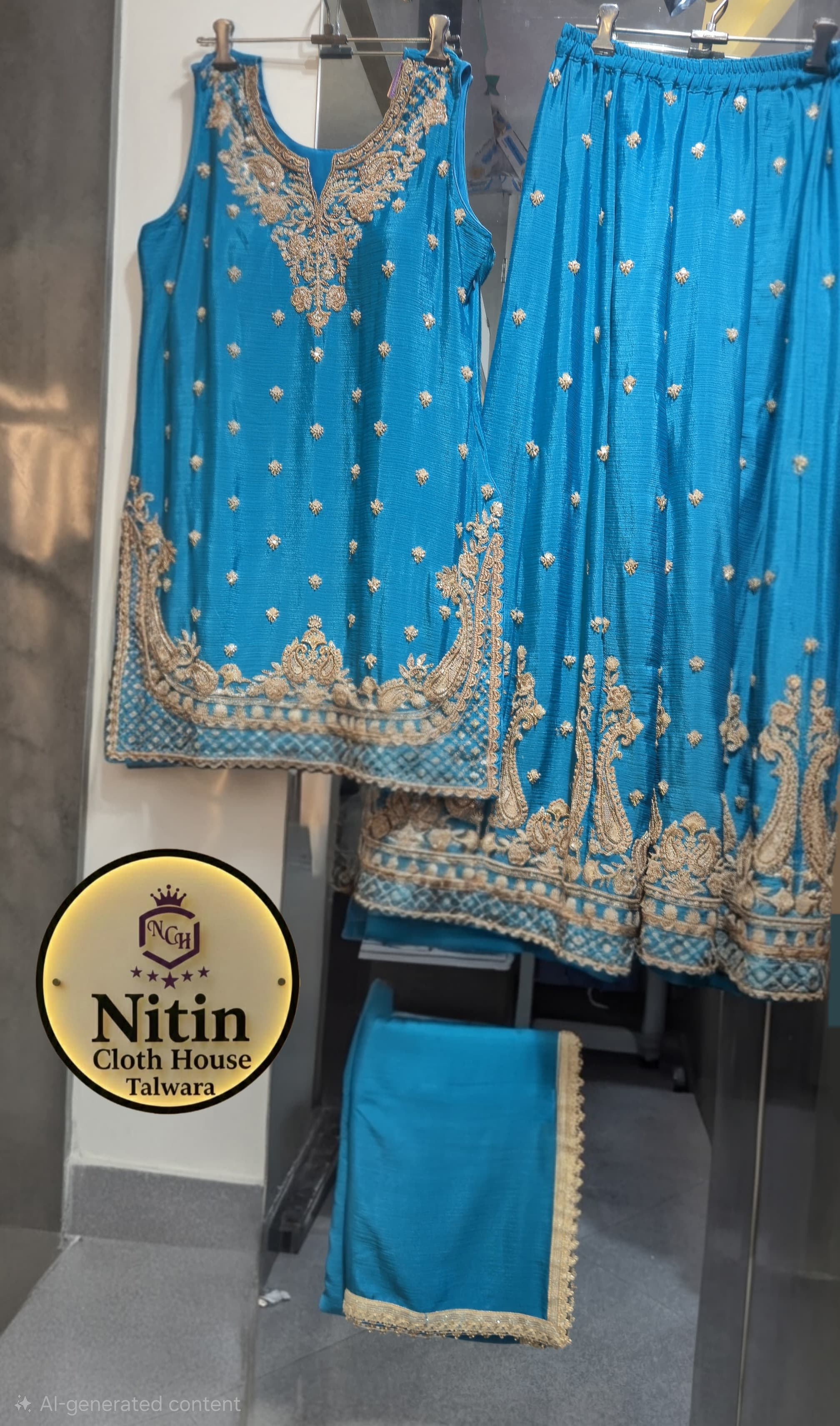 🏵️Elegant  Sharara Suit with Heavy Golden Embroidery🏵️