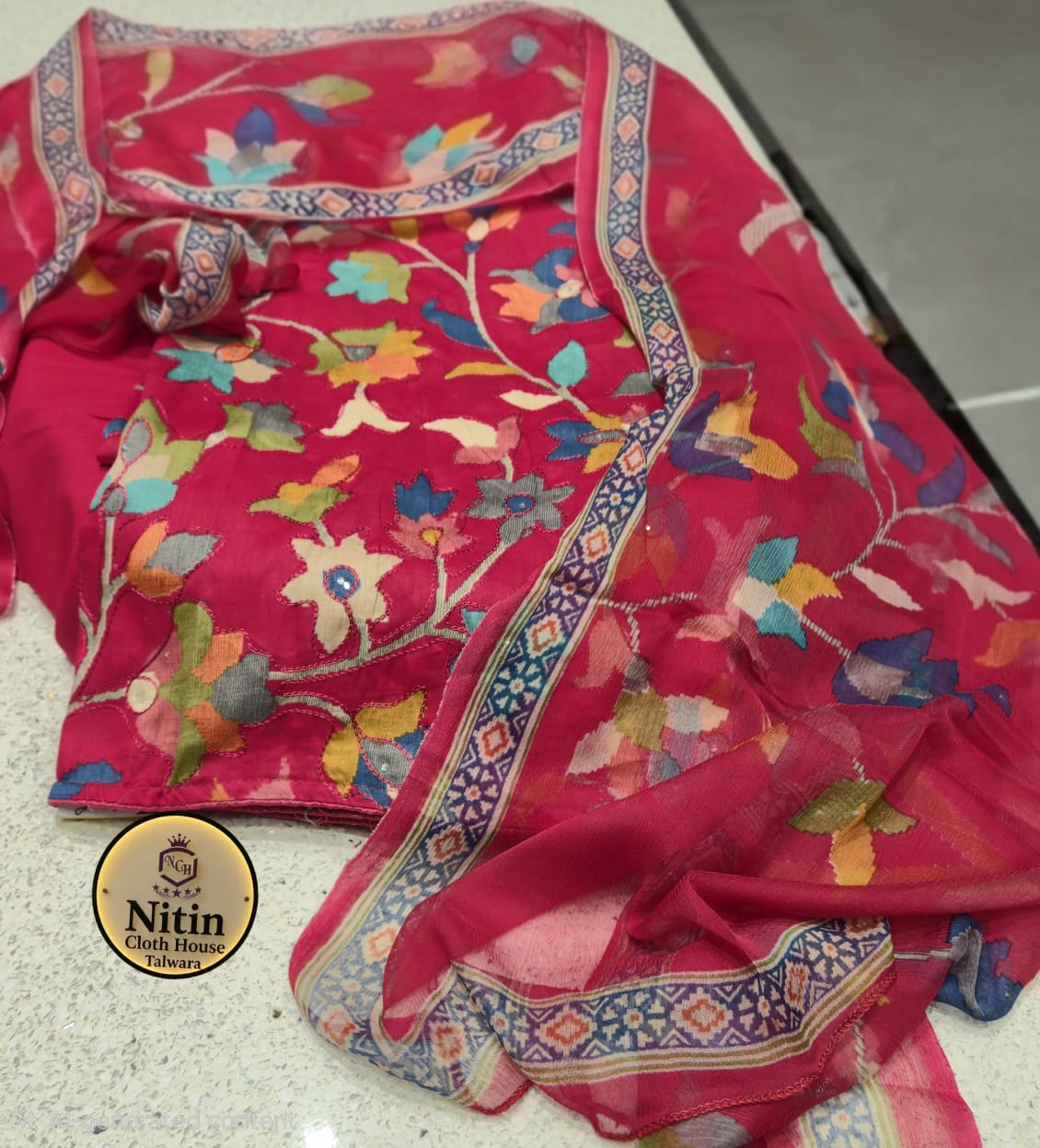 Printed Aari Work Zam Cotton Suit