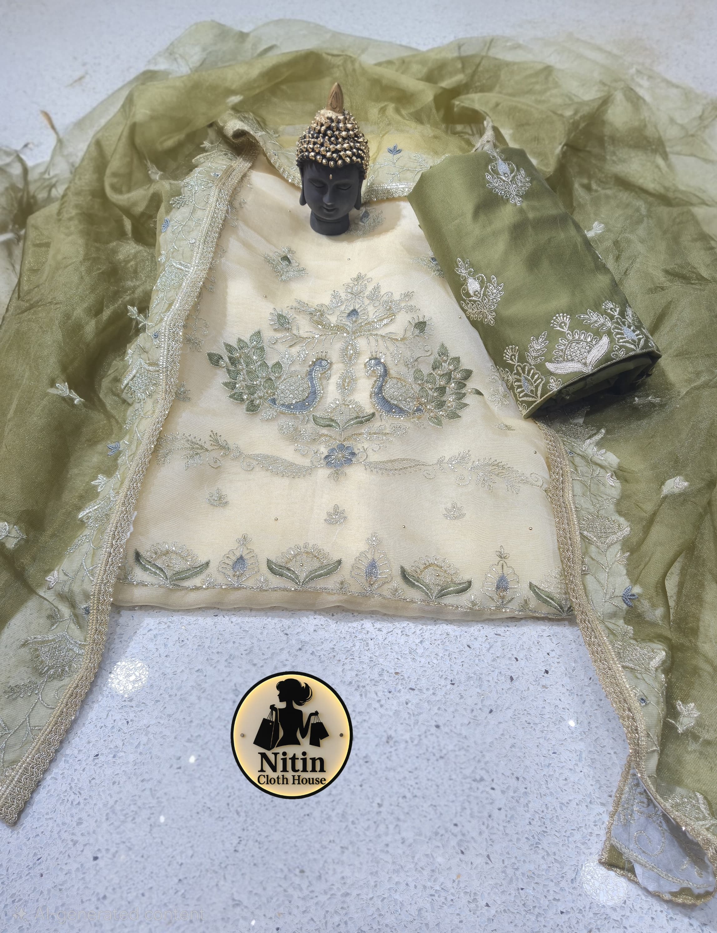 Elegant and graceful with peacock motif embroidery