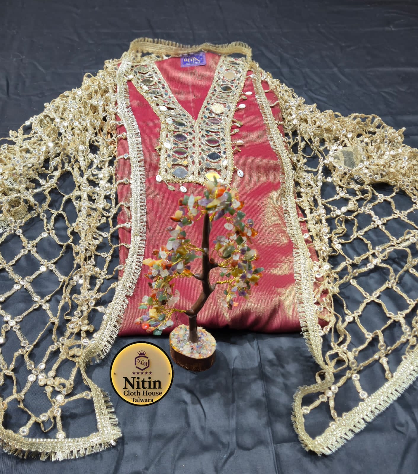 Teal Elegance with Golden Jaal Dupatta