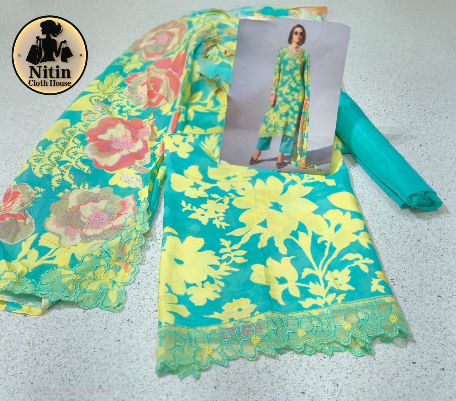 Sunny Floral Modal Cotton Suit Set with Elegant Lace Dupatta