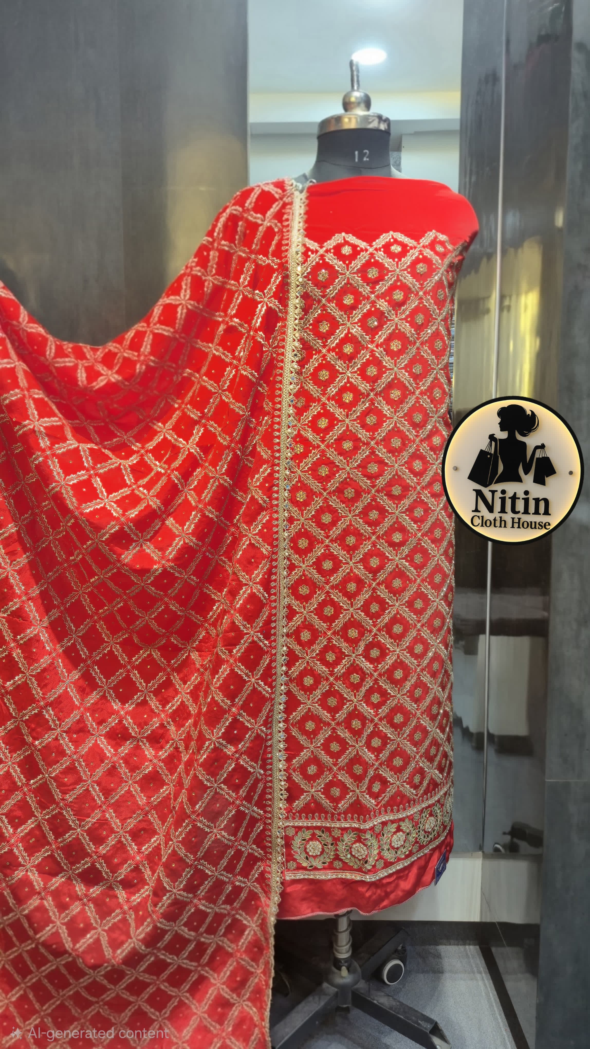 🌹Classic Red Silk Suit with Gold Zari Work🌹