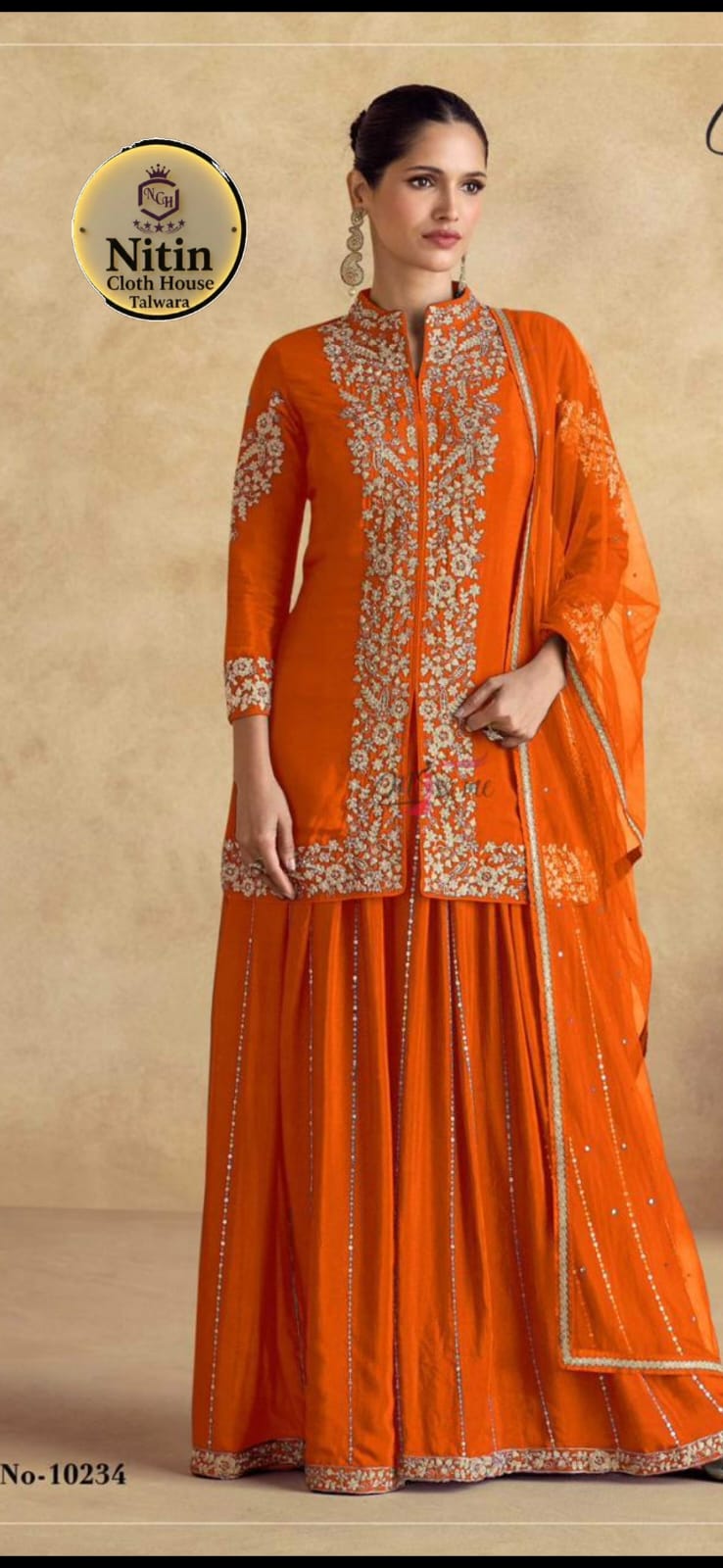 Elegant Embroidered Chinon Kurti with Divider