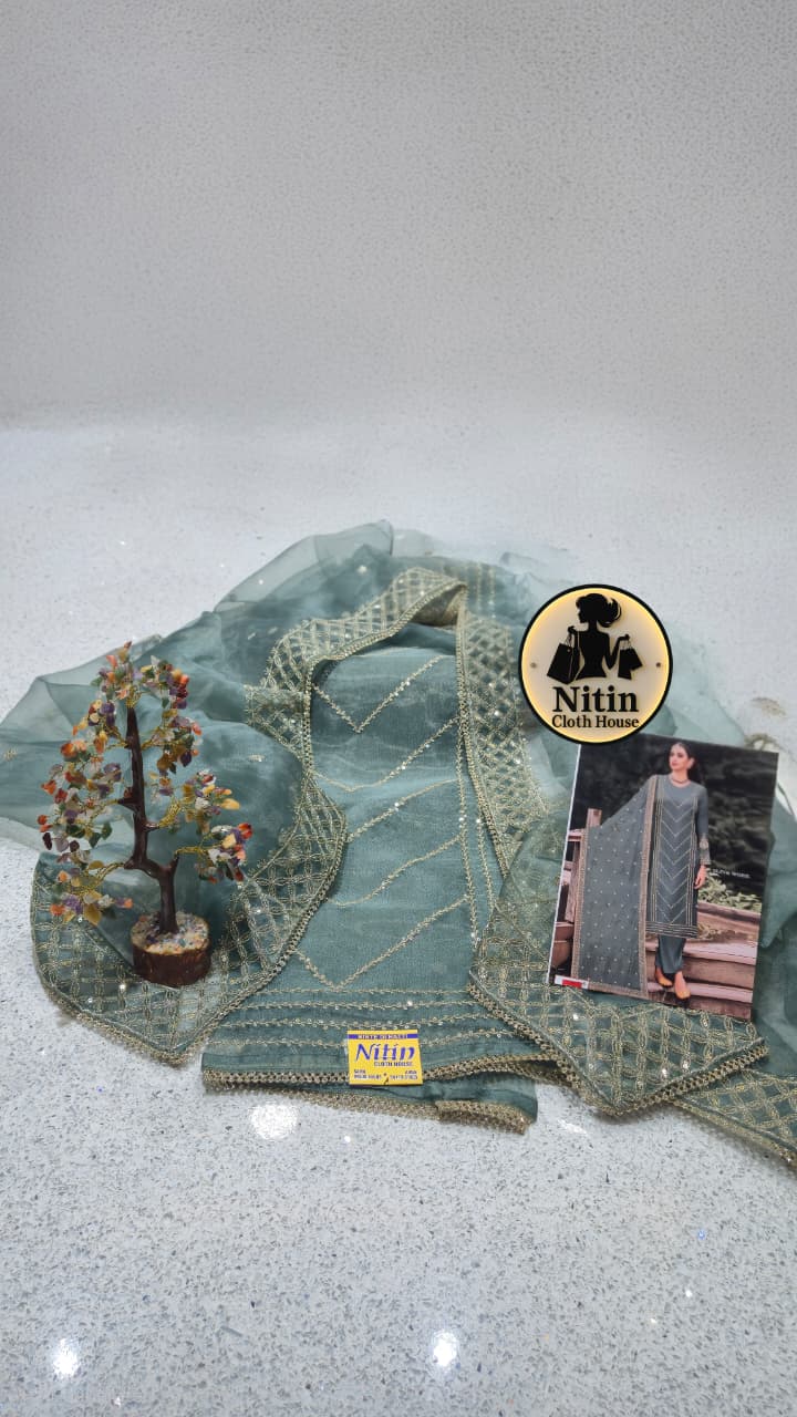 ✨ Premium Embroidered Glass Tissue Suit ✨