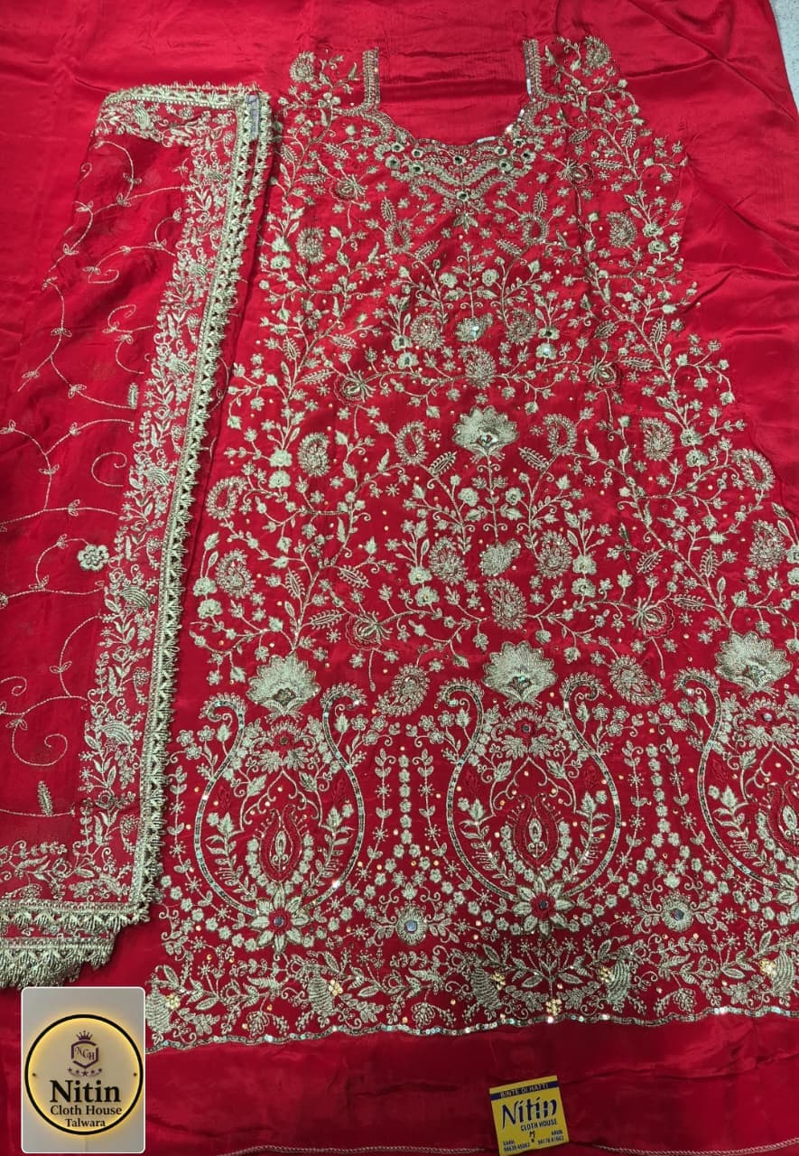 ✨Luxury Red Silk Suit with Heavy Zari & Sequin Work✨