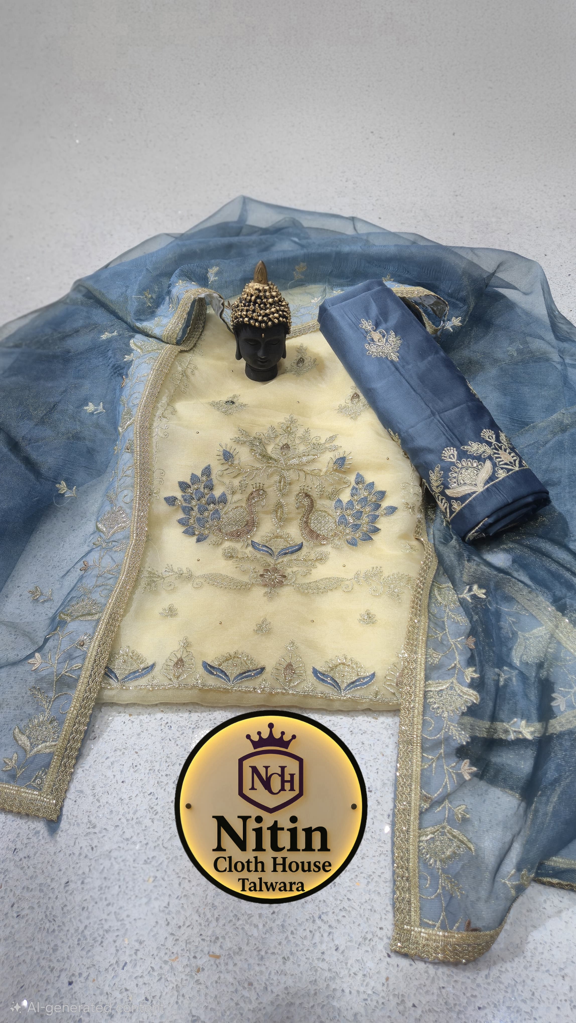 Elegant and graceful with peacock motif embroidery