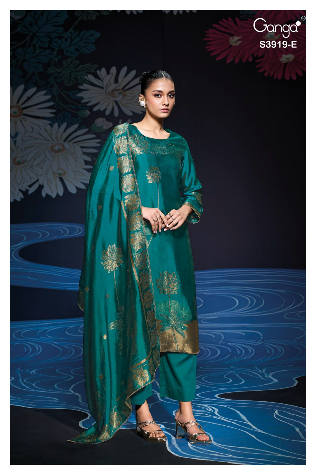 🌿 Ganga's Royal Jacquard Silk Designer Suit Set 🌿