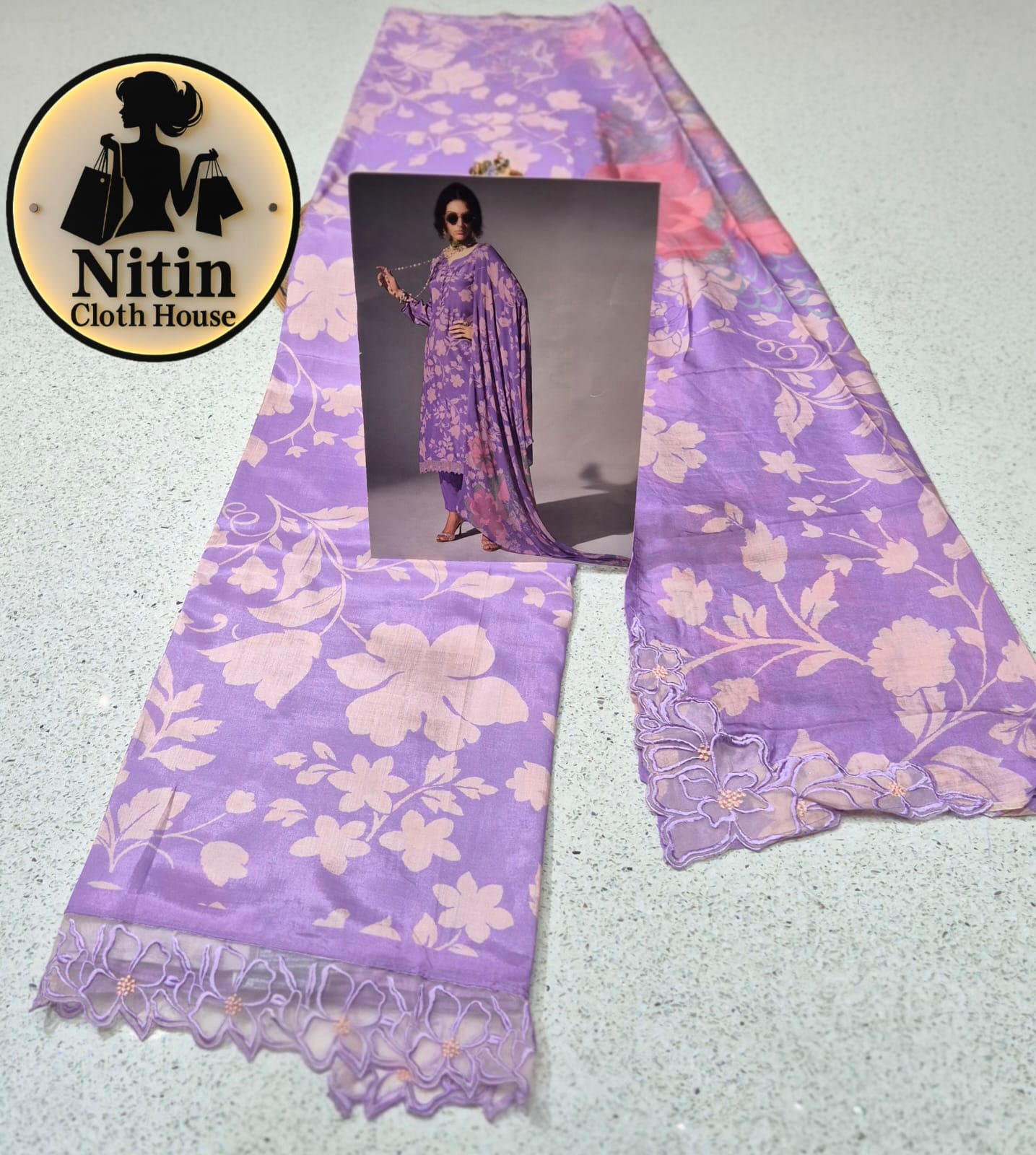 Sunny Floral Modal Cotton Suit Set with Elegant Lace Dupatta