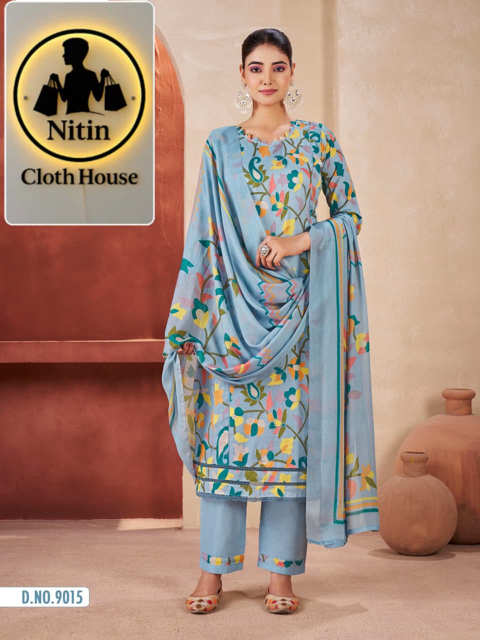 Elegant Floral Printed Straight Suit  with Dupatta