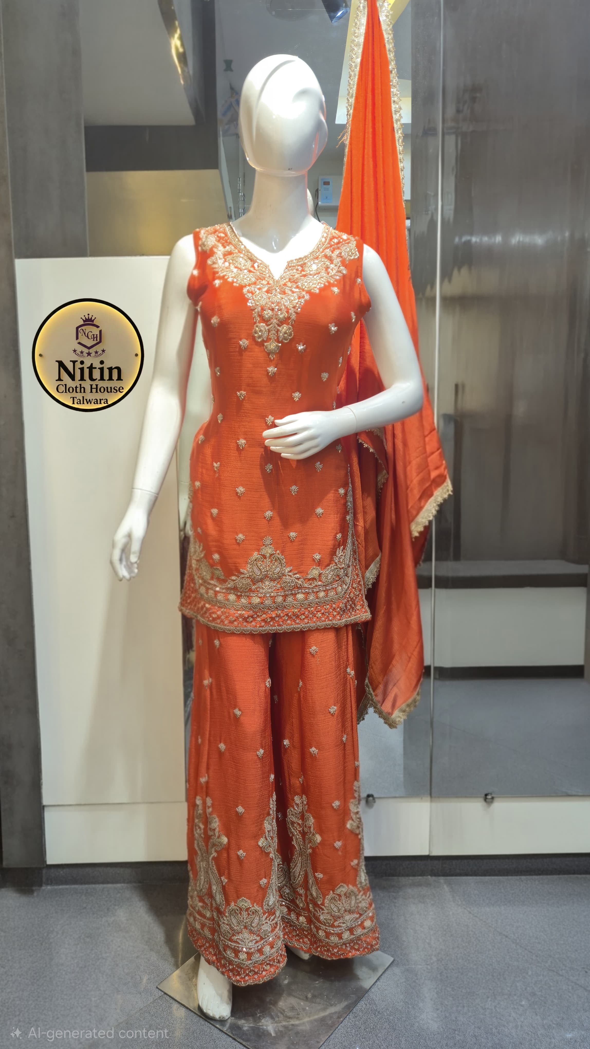 🏵️Elegant  Sharara Suit with Heavy Golden Embroidery🏵️