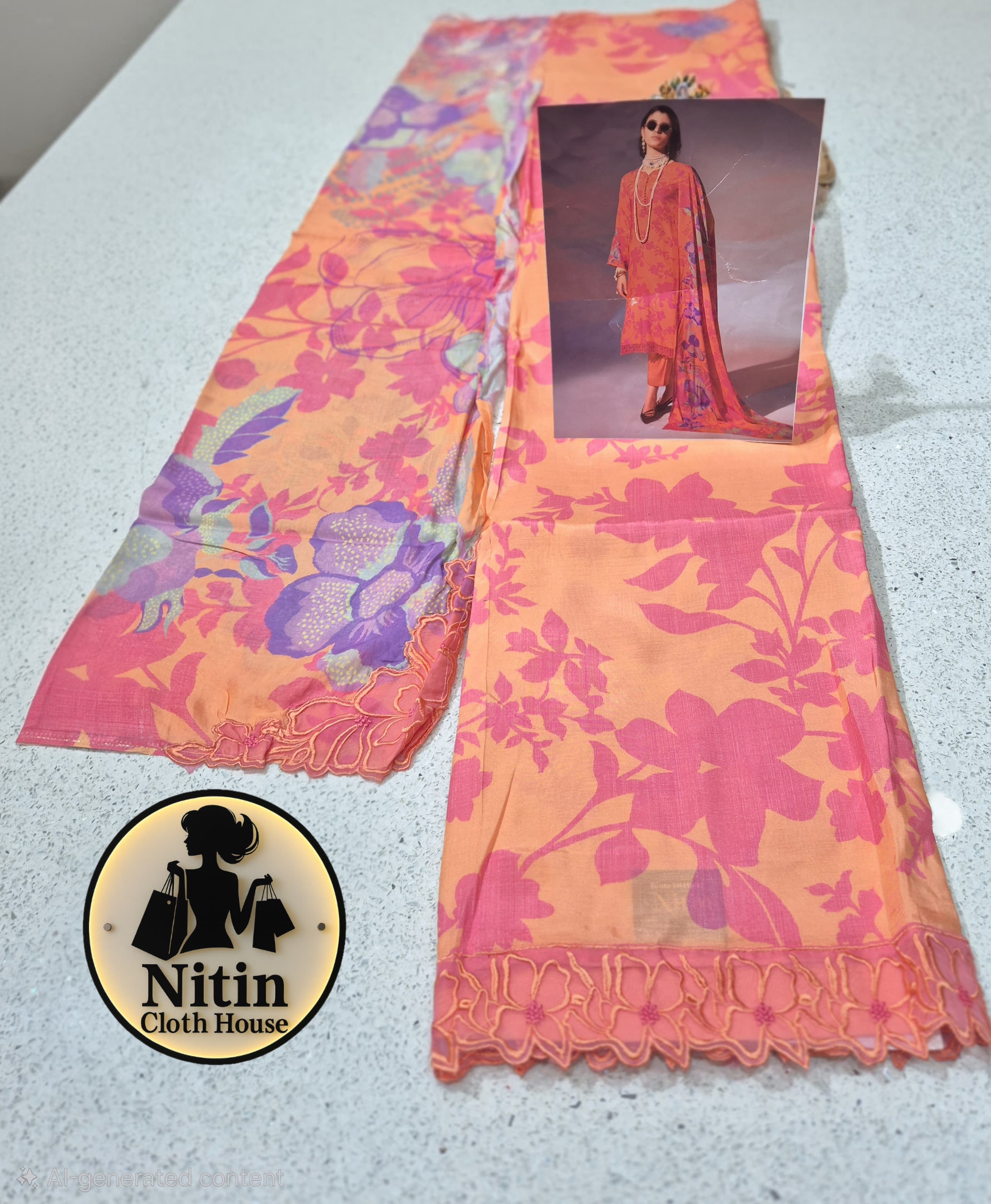 Sunny Floral Modal Cotton Suit Set with Elegant Lace Dupatta