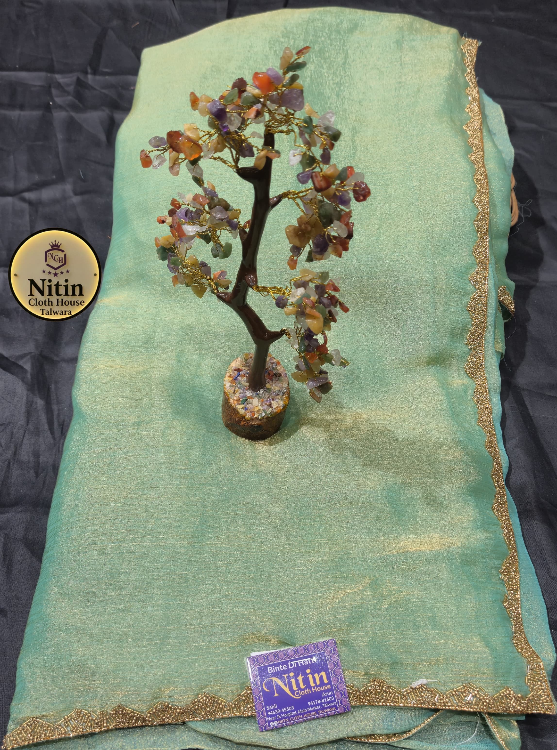 Premium Fendi Fabric Saree with Handworked Border..♥️