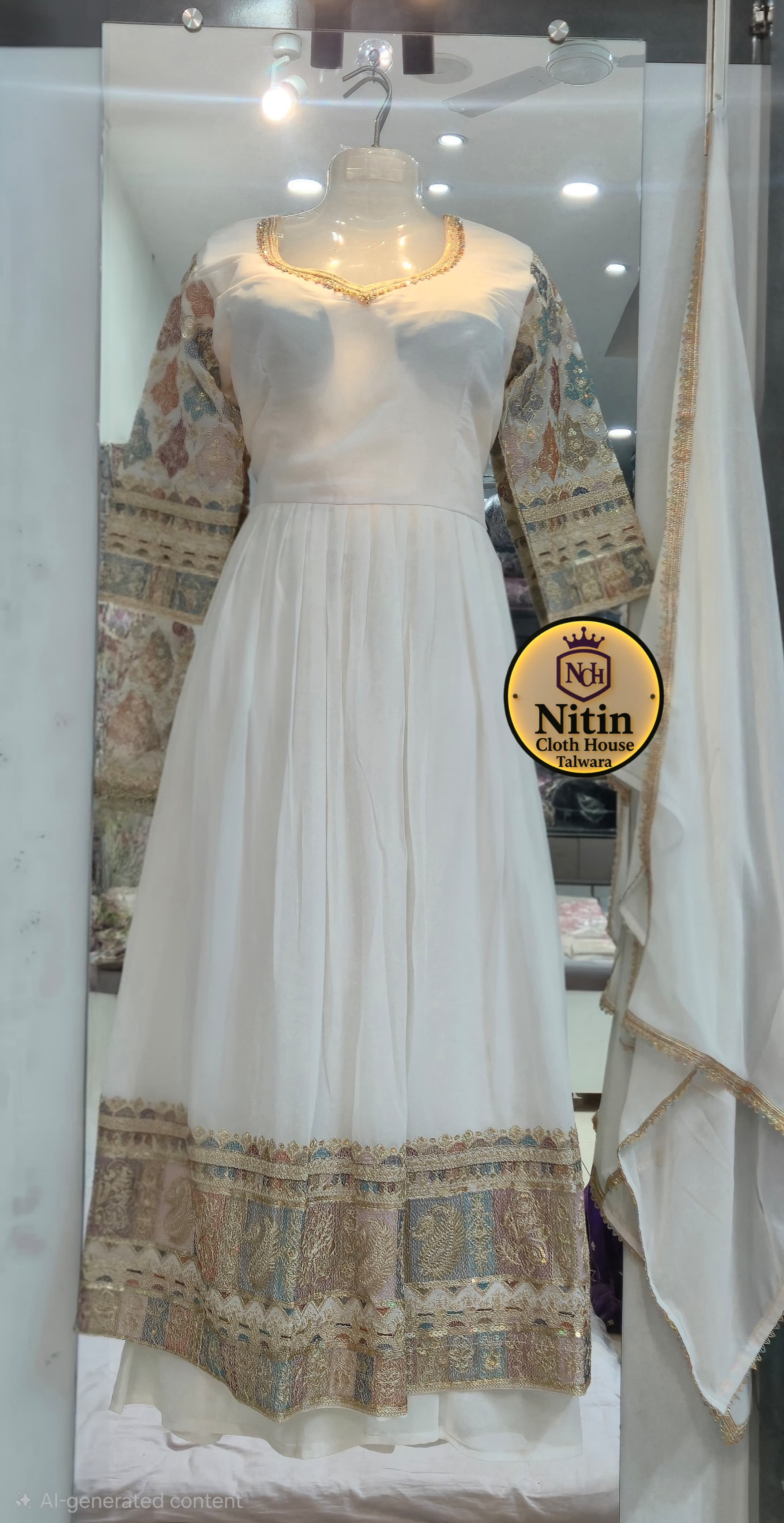 Ivory Elegance Anarkali Suit with Designer Sleeves & Matching Dupatta ✨