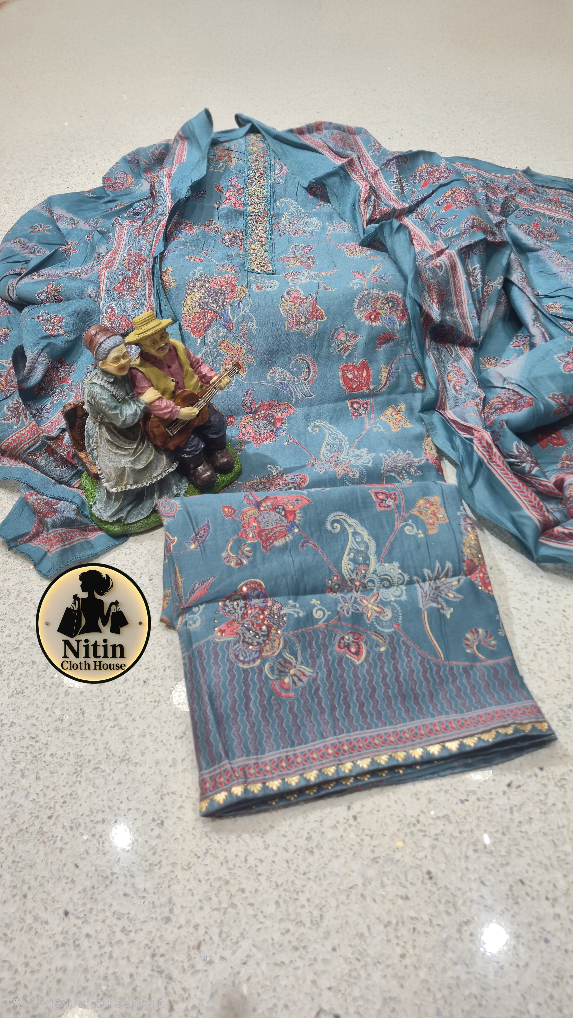 Blush  Floral Muslin Elegance Suit” 💗✨