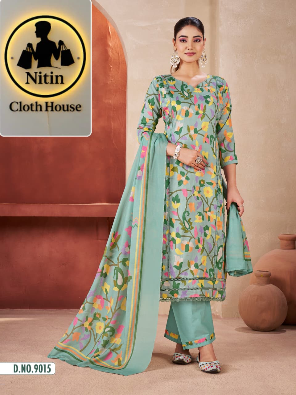 Elegant Floral Printed Straight Suit  with Dupatta